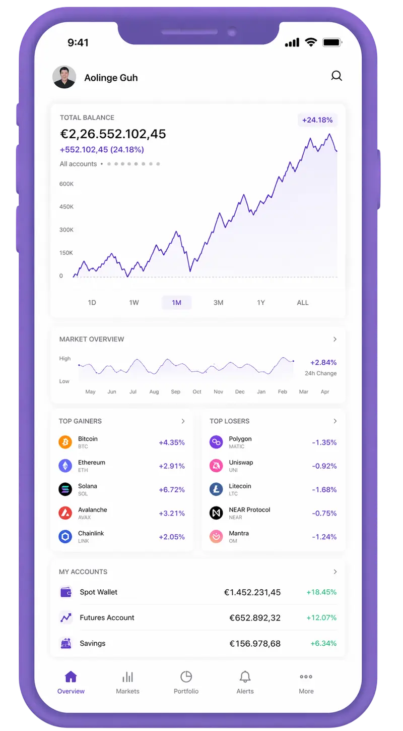 Senvestium mobile app showing portfolio overview